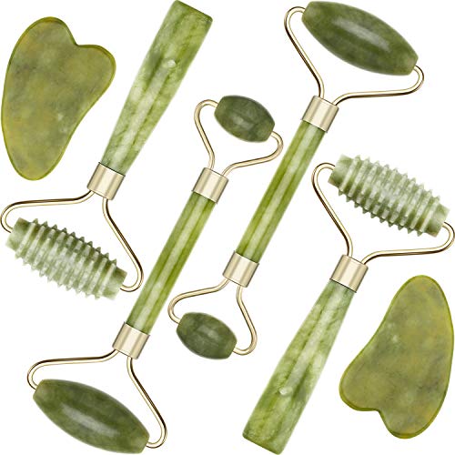 4 Paquete Kits de Rodillo de Jade Rodillo Facial Rebajado Rodillo de Piel con 2 Piezas Herramientas Gua Sha de Raspado de Masaje Anti Envejecimiento y Arrugas de Cara (Estilo C)