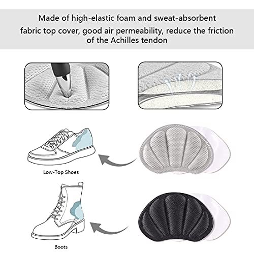 4 pares de almohadillas para talón, almohadillas para el talón demasiado grandes, almohadillas antideslizantes para zapatos deportivos, protectores de talón para mujeres y hombres (gris+negro)