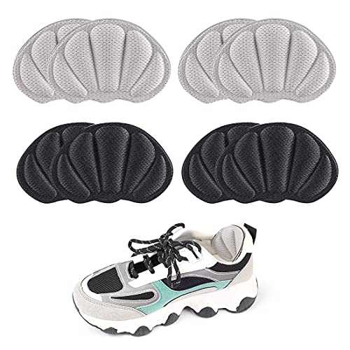 4 pares de almohadillas para talón, almohadillas para el talón demasiado grandes, almohadillas antideslizantes para zapatos deportivos, protectores de talón para mujeres y hombres (gris+negro)
