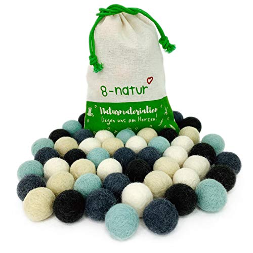 8-Natur Colección Llena de Color de 50 Bolas de Fieltro Invierno Mix de 2,2 cm de Grosor, Hechas de Pura Lana Merino para elaborar guirnaldas, móviles y macetas, o Solo para decoración.