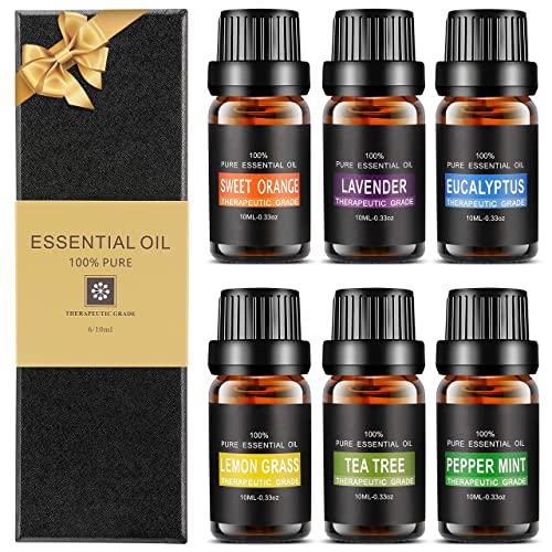 Aceites Esenciales, joylink 100% Natural Puro, 6 x 10 ml Set de Aceites Esenciales（Lavanda, Menta, Naranja Dulce, Eucalipto, Arbol de Té, Hierba de Limón）