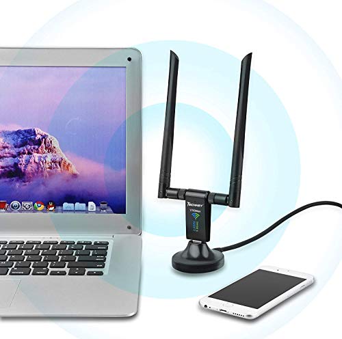 Adaptador WiFi USB para PC, Techkey Antena WiFi 1750Mbps de Doble Banda 2,42GHz / 450Mbps y 5,8GHz / 1300Mbps de Alta Ganancia 5dBi Antena WiFi USB 3.0 para Windows 10 /8/7/XP/Vista, Mac OS 10.9-10.15