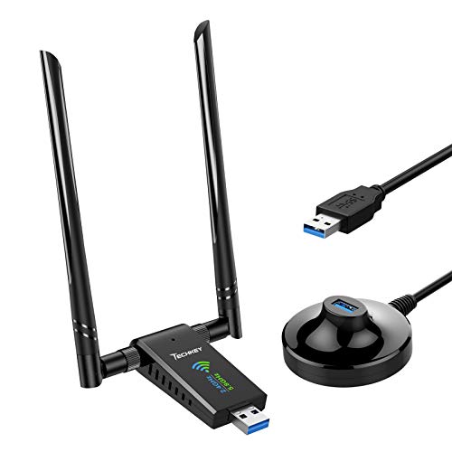 Adaptador WiFi USB para PC, Techkey Antena WiFi 1750Mbps de Doble Banda 2,42GHz / 450Mbps y 5,8GHz / 1300Mbps de Alta Ganancia 5dBi Antena WiFi USB 3.0 para Windows 10 /8/7/XP/Vista, Mac OS 10.9-10.15