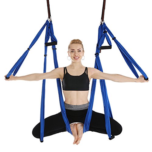 Aerial Hamaca de Yoga,Yoga Swing para Yoga antigravedad, Ejercicios de inversión, Flexibilidad Mejorada y Resistencia del núcleo - Accesorios de Montaje incluidos (azul real)