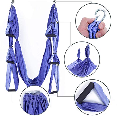 Aerial Hamaca de Yoga,Yoga Swing para Yoga antigravedad, Ejercicios de inversión, Flexibilidad Mejorada y Resistencia del núcleo - Accesorios de Montaje incluidos (azul real)