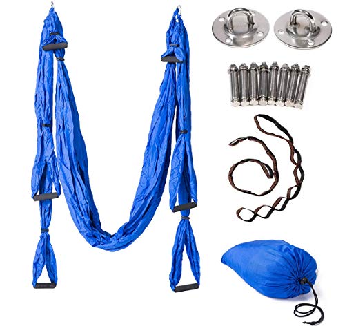 Aerial Hamaca de Yoga,Yoga Swing para Yoga antigravedad, Ejercicios de inversión, Flexibilidad Mejorada y Resistencia del núcleo - Accesorios de Montaje incluidos (azul real)