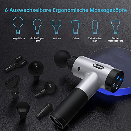AERLANG Pistola de masaje, dispositivo de masaje muscular con 20 velocidades y 6 cabezales de masaje, dispositivo de masaje muscular, dispositivo de masaje de percusión para agujetas musculares