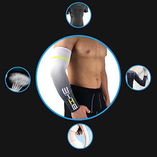 Aesy Manguitos de compresión para hombre [Anti UV + protección solar UPF 50 + Transpirables] para correr, ciclismo, voleibol [Naranja roja - Extra Grande]