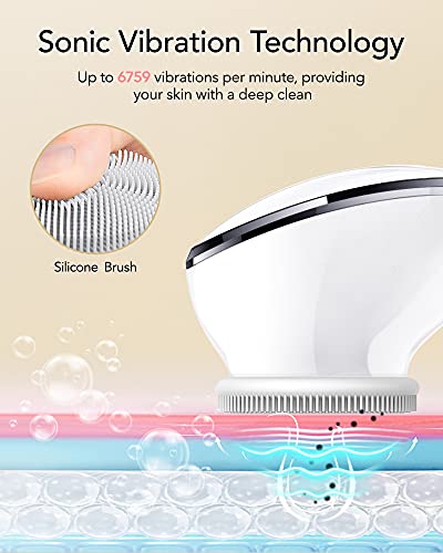 AEVO Cepillo Limpieza Facial, Limpieza 6 Veces más Profunda,Masaje con Calor,Vibraciones Sónicas, Cabezal Silicona Desmontable, Exfoliación, Recargable, 5 Modos, Unisex, Blanco