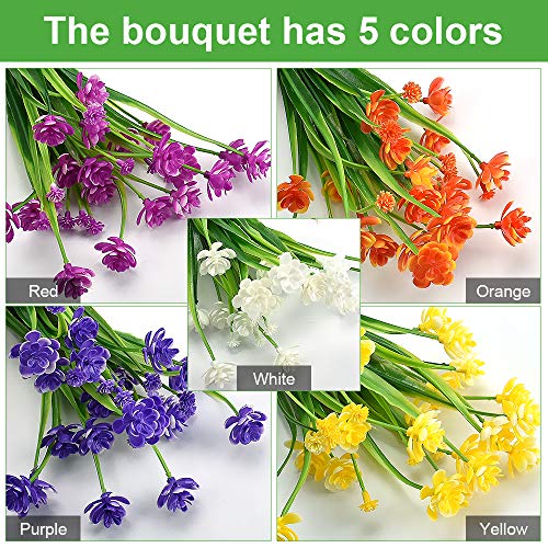 AFASOES 5 Pcs Ramos de Flores Artificiales Realistas Flores Sinteticas Flores Plástico Decoración Flores Artificiales Jarrones Flores Falso para Interiores Exteriores Jarrones Cestas Jardín, 5 Color