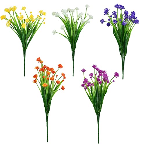 AFASOES 5 Pcs Ramos de Flores Artificiales Realistas Flores Sinteticas Flores Plástico Decoración Flores Artificiales Jarrones Flores Falso para Interiores Exteriores Jarrones Cestas Jardín, 5 Color
