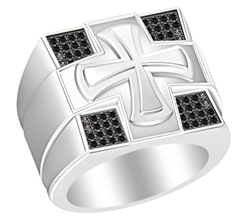 AFFY - Anillo de Compromiso de Cruz de Oro Blanco de 18 CT Sobre Plata de Ley, Corte Redondo, Color Negro, Talla Q 1/2
