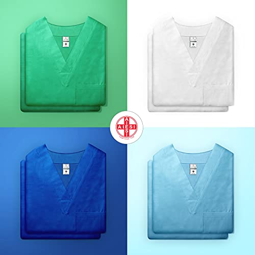 AIESI® Uniforme Sanitario Hombre Mujer de algodón 100% sanforizado Pantalones y Casaca con Cuello en V # Talla XXXL Blanco