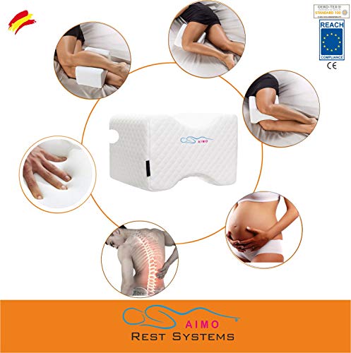 AIMO Spain Almohada cojín para piernas ortopédico de Rodilla. con Gel INFUSIONADO, Facilita el Dormir de Lado, Alivia Dolores de Espalda y Caderas, más Fresca,más cómoda, más higiénica