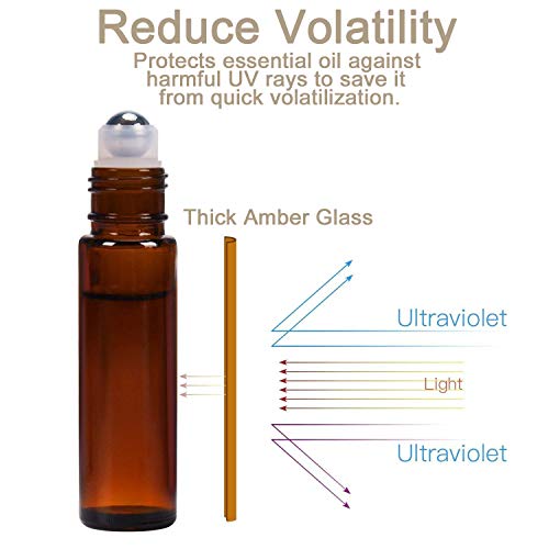 Alledominio, 10 Marrón Botellas de 10 ml de aceites Esenciales, Botellas de Vidrio ámbar Recargables con Bolas de Acero Inoxidable, Incluye 1 cuentagotas y abridor, aromaterapia, Fragancia