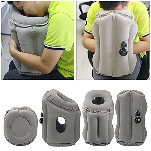Almohada de viaje hinchable para el cuello, para un cómodo apoyo de la cabeza, cuello, alivio del dolor de hombros, plegable, para viajes, trenes, avión, coche, oficina (gris)