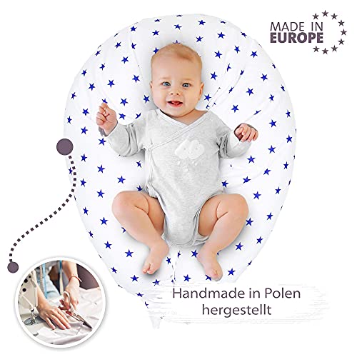 Almohada Embarazada y Cojin Lactancia 165 x 70 cm Almohada - Cojín Embarazo Maternidad Dormir y Cojines Blanco con Estrellas Azul Oscuro