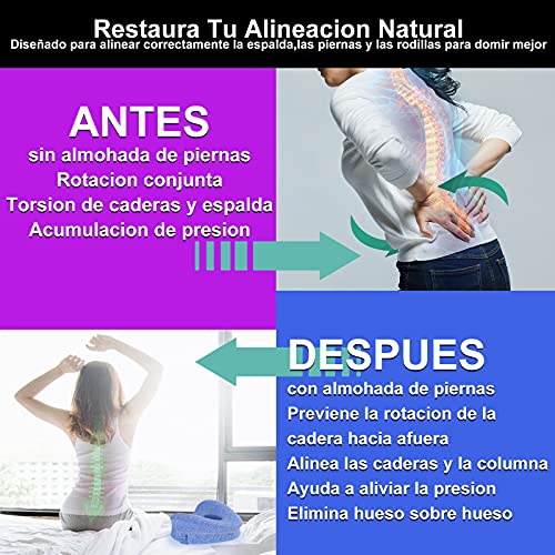 Almohada Mejor para posicionadoras de Pierna y Rodilla,ergonómico Dioxide Espuma viscoelástica con Efecto Memoria,Cadera y Articulaciones,Soporte para el Tobillo y Rodilla-Lado Contour Funda extraíble