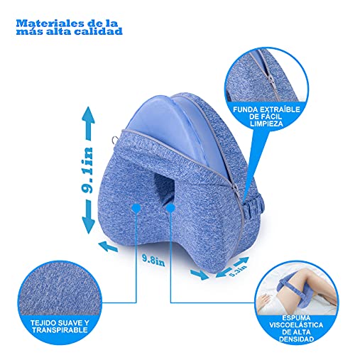 Almohada Mejor para posicionadoras de Pierna y Rodilla,ergonómico Dioxide Espuma viscoelástica con Efecto Memoria,Cadera y Articulaciones,Soporte para el Tobillo y Rodilla-Lado Contour Funda extraíble
