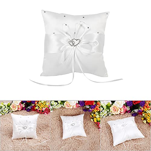 Almohada rígida para Anillo de Bodas, 4 Colores, Soporte para el Portador del Anillo de Bodas, cojín con Mancha de Bowknot, Corazones Dobles, Diamantes(Blanco)