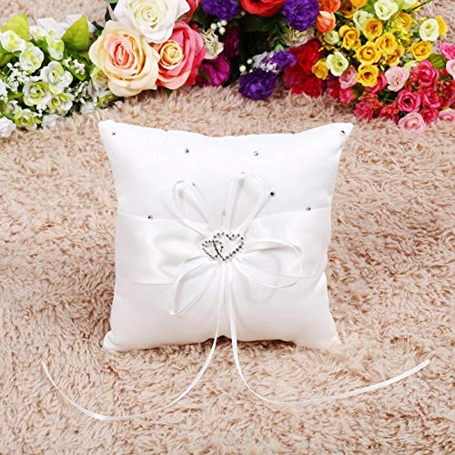 Almohada rígida para Anillo de Bodas, 4 Colores, Soporte para el Portador del Anillo de Bodas, cojín con Mancha de Bowknot, Corazones Dobles, Diamantes(Blanco)