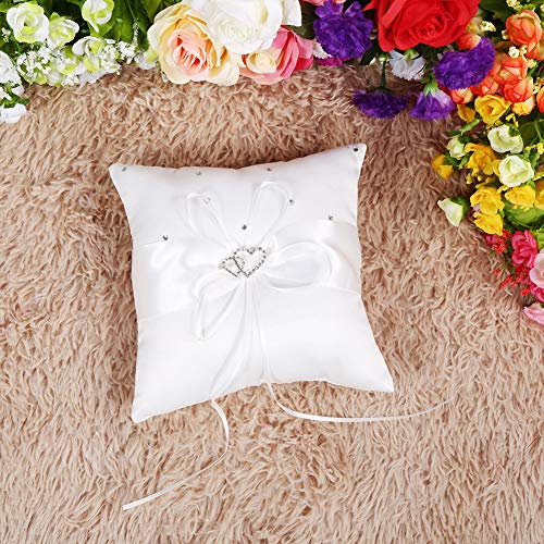 Almohada rígida para Anillo de Bodas, 4 Colores, Soporte para el Portador del Anillo de Bodas, cojín con Mancha de Bowknot, Corazones Dobles, Diamantes(Blanco)