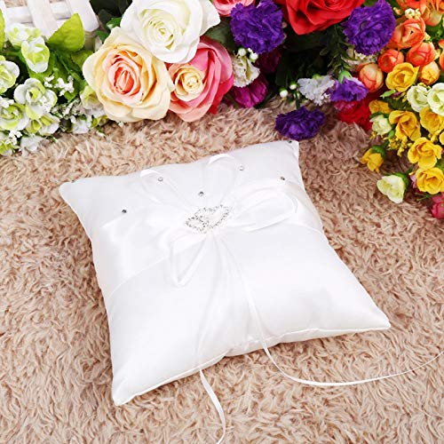 Almohada rígida para Anillo de Bodas, 4 Colores, Soporte para el Portador del Anillo de Bodas, cojín con Mancha de Bowknot, Corazones Dobles, Diamantes(Blanco)