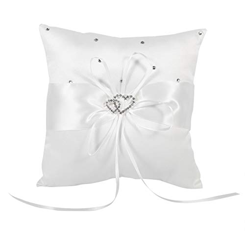 Almohada rígida para Anillo de Bodas, 4 Colores, Soporte para el Portador del Anillo de Bodas, cojín con Mancha de Bowknot, Corazones Dobles, Diamantes(Blanco)