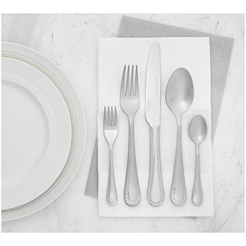 Amazon Basics – Juego de cubertería de acero inoxidable de 20 piezas con borde perlado, servicio para 4