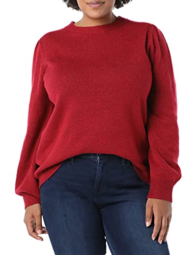 Amazon Essentials Suéter de Cuello Redondo con Hombros Plisados y Tacto Suave, Rojo Oscuro, S
