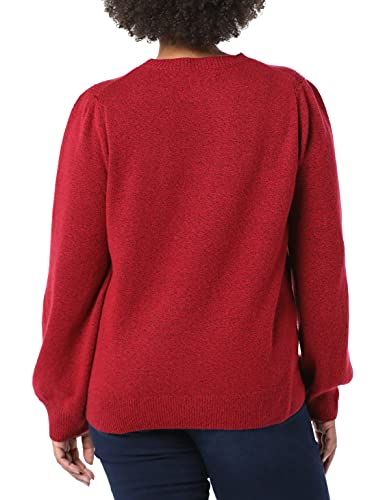 Amazon Essentials Suéter de Cuello Redondo con Hombros Plisados y Tacto Suave, Rojo Oscuro, S
