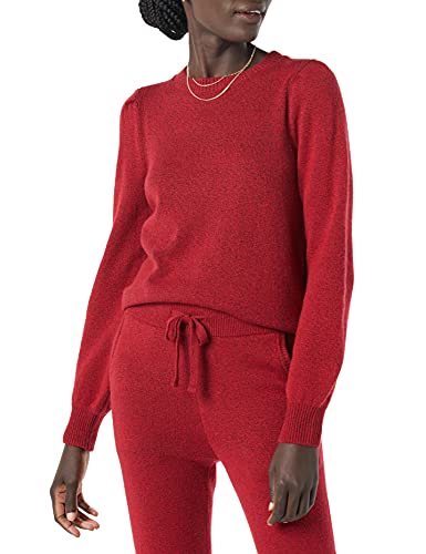 Amazon Essentials Suéter de Cuello Redondo con Hombros Plisados y Tacto Suave, Rojo Oscuro, S