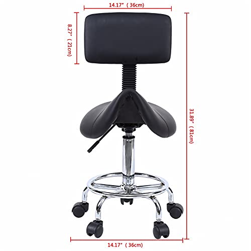 Amiao Dental Médico Taburetes Ajustable Silla de Montar con Respaldo Y Reposapiés Hidráulico Girar Silla por Salón SPA Belleza Masaje Dental Clínica Casa Oficina Usar,Negro