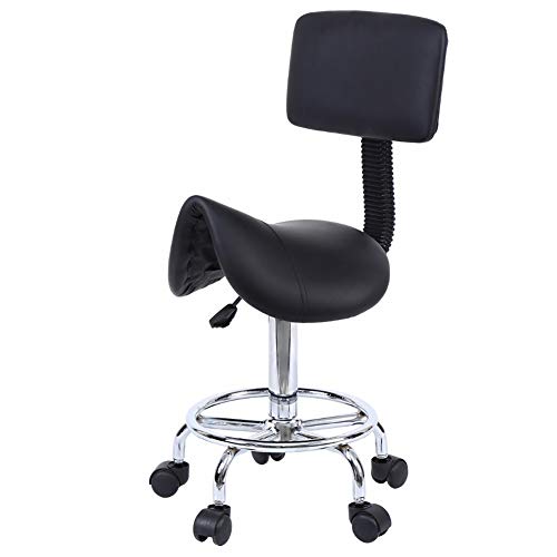 Amiao Dental Médico Taburetes Ajustable Silla de Montar con Respaldo Y Reposapiés Hidráulico Girar Silla por Salón SPA Belleza Masaje Dental Clínica Casa Oficina Usar,Negro