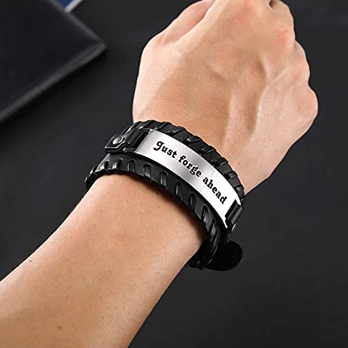 AMOZ Pulsera de Cuero Trenzada con Frase Inspiradora Grabada Brazaletes con Colgante de Plata de Acero Inoxidable Regalos de Estímulo Significativo para Hombres Y Mujeres Tengo un Potencial Ilimitado