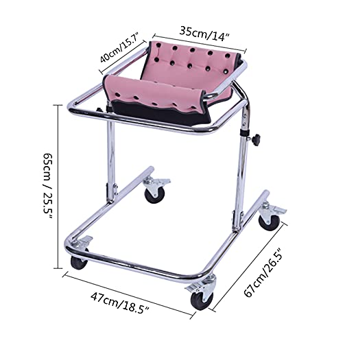 Andador Pediátrico Plegable Ajustable con Asiento y Ruedas Extraíbles, Andador de Entrenamiento Vertical para Discapacitados, Niños y Adolescentes, Andador de Ayuda a La Movilidad (Color: Rosa)