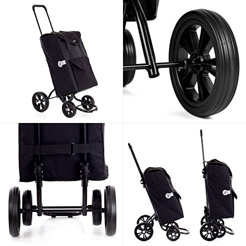 Andersen Carro de Compra Quattro con Bolsa Senta Negra, Volumen 49L, Marco Acero con 4 Ruedas