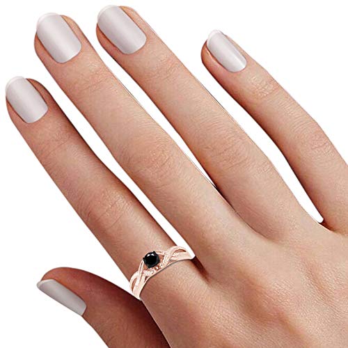 Anillo de compromiso de oro blanco de 18 quilates sobre plata de ley de corte redondo con diamante negro mejorado infinito calado para mujer (1/2 quilates, claridad I2), Diamond,
