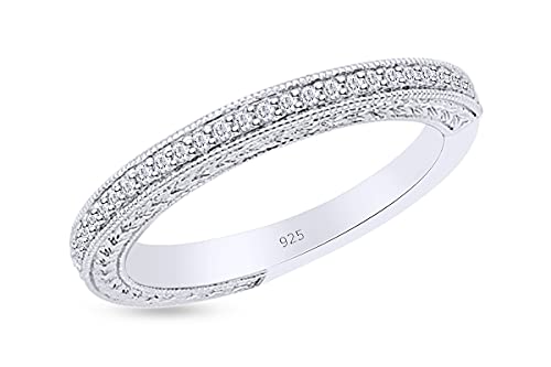 Anillo de oro de 18 quilates sobre plata de ley 925 de corte redondo con diamante natural de media eternidad aniversario (0,14 quilates, color I-J, claridad I2), Diamond,
