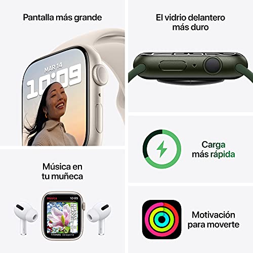 Apple Watch Series 7 (GPS) - Caja de Aluminio en Verde de 45 mm - Correa Deportiva Verde trébol - Talla única