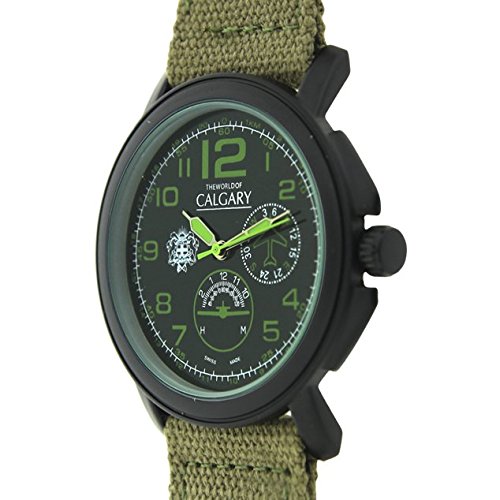 Army Relojes Calgary de color verde y negro, reloj de hombre con correa de tela ajustable y con agujas en color verde fluor.