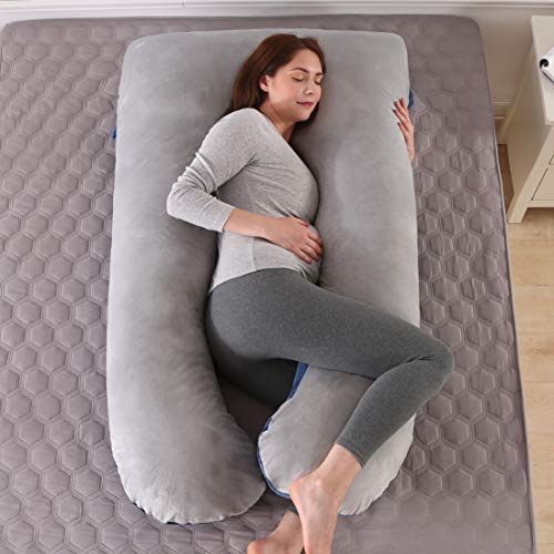 ARNTY Almohada Embarazada Dormir,Almohada de Maternidad Forma u,Embarazo Almohada de Cuerpo Mejorar Sueño, con Funda Extraíble y Lavable (Terciopelo-Azul &Light Grey)