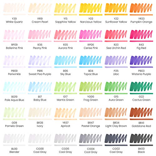 Arteza Everblend Rotuladores de arte, set de 36 colores, Tonos Trópicos, tinta a base de alcohol, doble punta (fina y biselada), rotuladores para pintar, colorear, dibujar, con caja organizadora