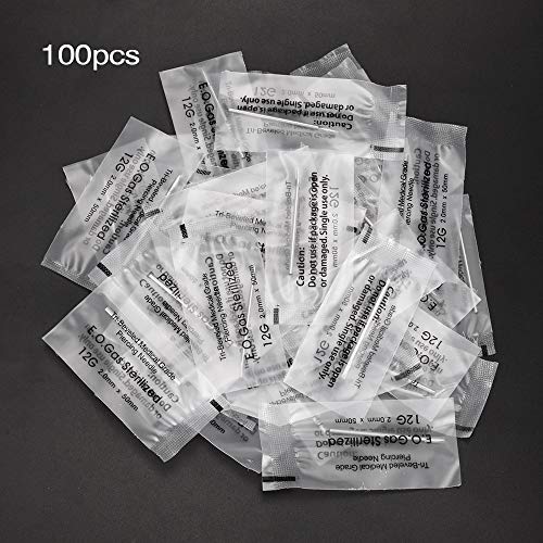 ATOMUS 100 agujas para piercing esterilizadas 12G para oreja ombligo pezón agujas desechables de acero quirúrgico inoxidable
