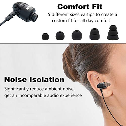 Auriculares Metálicos Bajos con Cable Sonido con Aislamiento De Ruido y Auriculares Estéreo En El Oído con Micrófono y Control De Volumen Aleación De Aluminio, Conector De 3,5 mm (Negro)