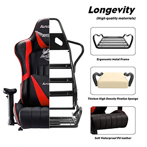 AutoFull Silla Gaming Ergonómica Silla de Oficina Silla Gamer Cuero de PU Silla de Escritorio,Altura e inclinación Ajustables,Reposacabezas y Soporte Lumbar,Rojo (garantía de Tres años)