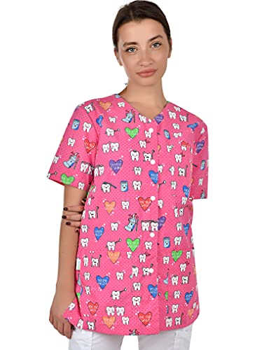 B-well Carina Casacas Sanitarias Mujer Manga Corta con Botones a presión y Cuello en Y para Mujeres Dientes XXXL
