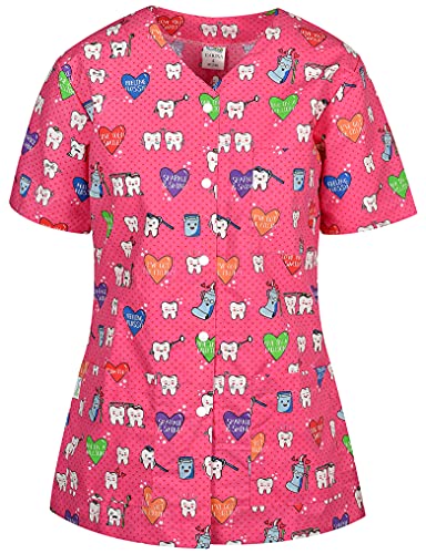 B-well Carina Casacas Sanitarias Mujer Manga Corta con Botones a presión y Cuello en Y para Mujeres Dientes XXXL
