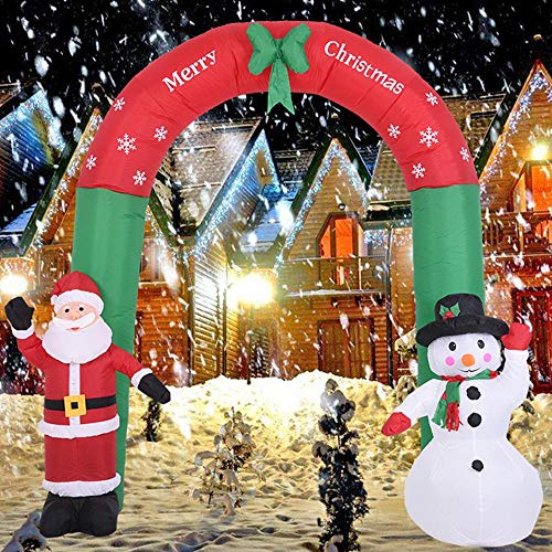 Bakaji - Arco hinchable de Papá Noel y muñeco de nieve con luces LED, altura 250 cm, sistema autohinchable, protección IP44, adorno y decoración navideña para exteriores
