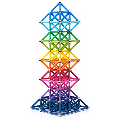 BANBBY 145 Piezas de Juguetes de Bloques de construcción magnéticos, Juego de imanes para niños, Palos mejorados de 33mm (10 Colores)